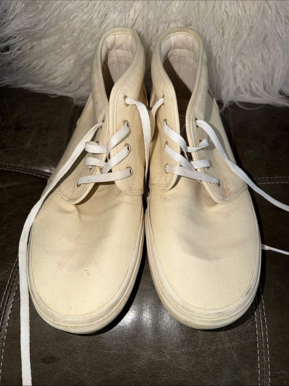 Polo by Ralph Lauren Men's Cream Hi Top Canvas Sneakers with White Laces